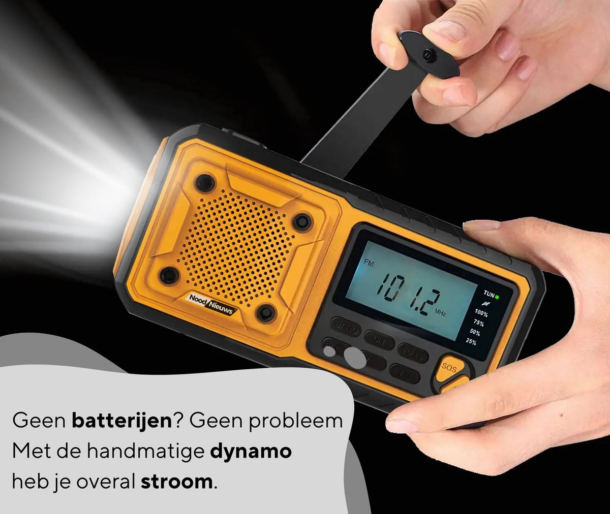NoodNieuws Explorer – Draagbare Noodradio met Powerbank, Zonnepaneel en SOS-functie
