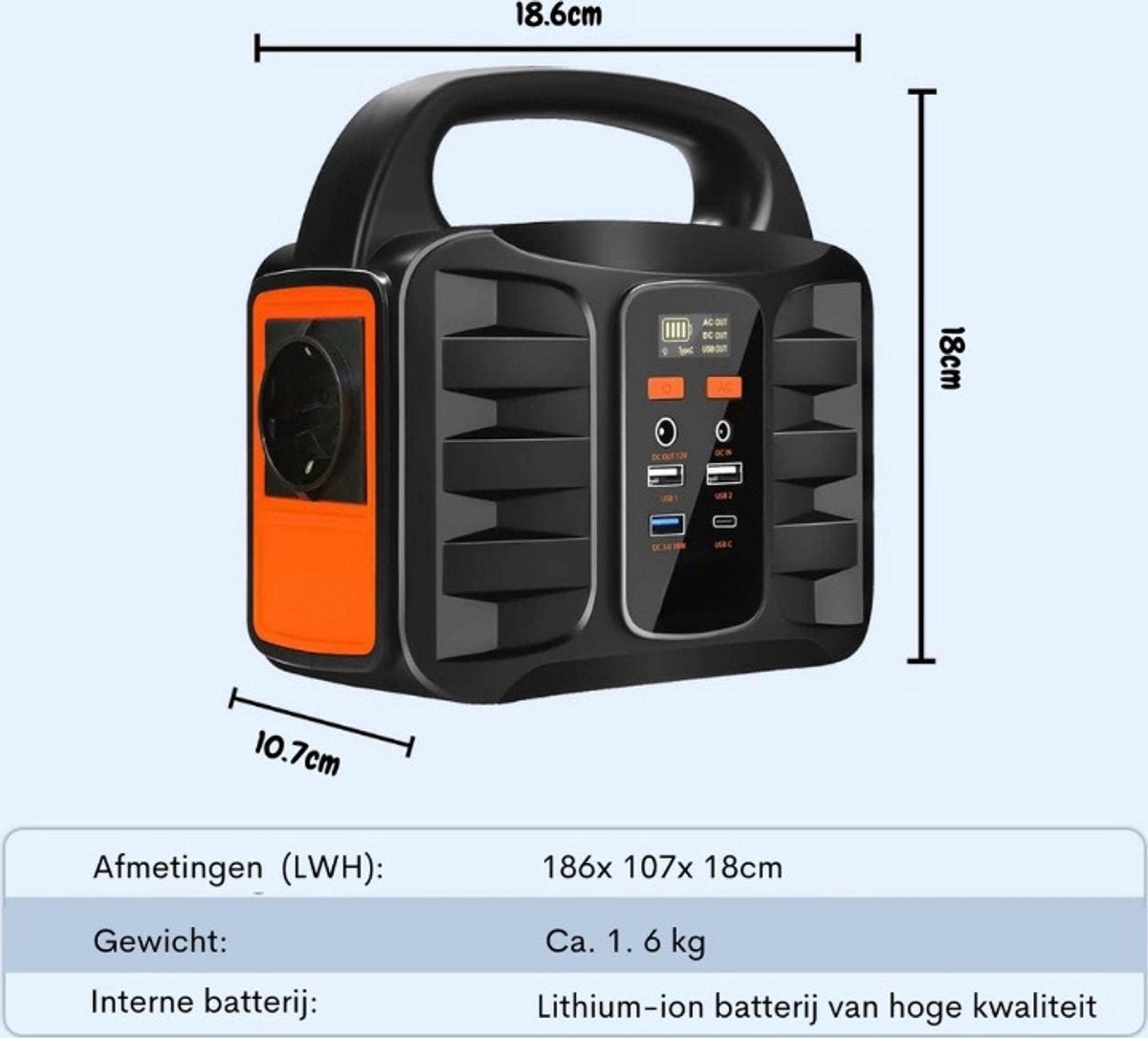 Draagbare Powerstation 99Wh (100W) – Powerbank met 230V stopcontact, zonnepaneel-oplaadbaar, ideaal voor camping & noodstroom