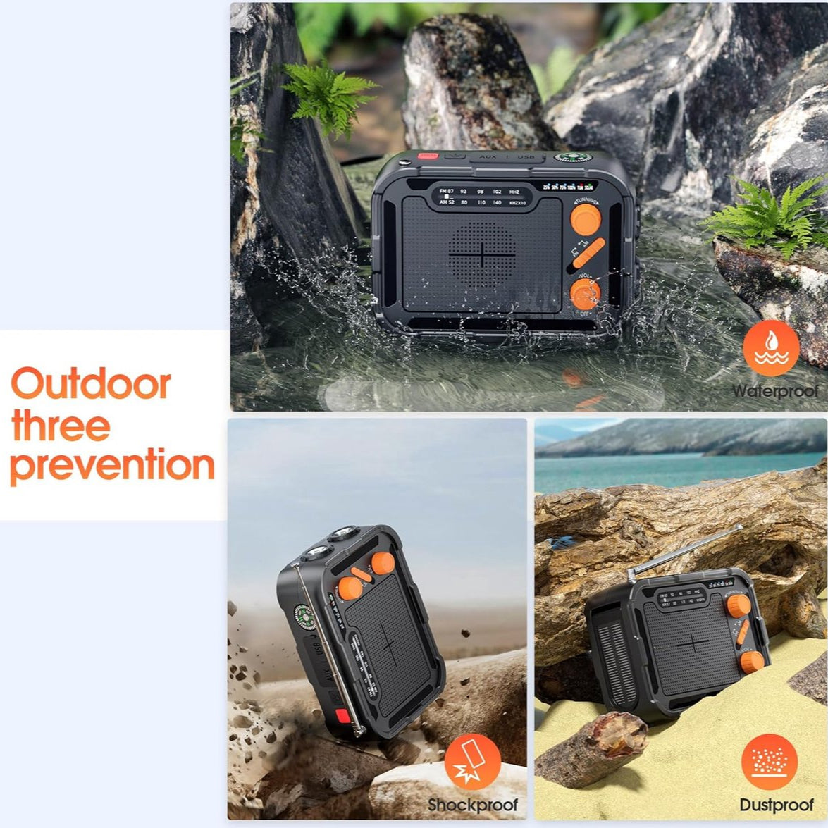 Premium Noodradio met zaklamp, handslinger, solar laden 4000mah
