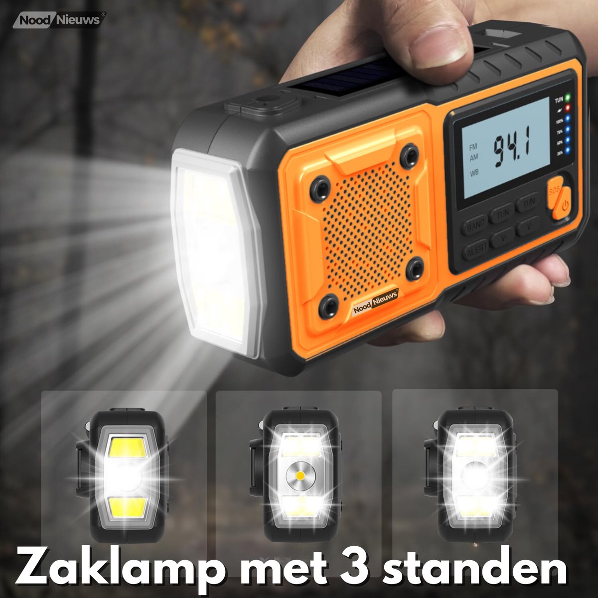 NoodNieuws Explorer – Draagbare Noodradio met Powerbank, Zonnepaneel en SOS-functie