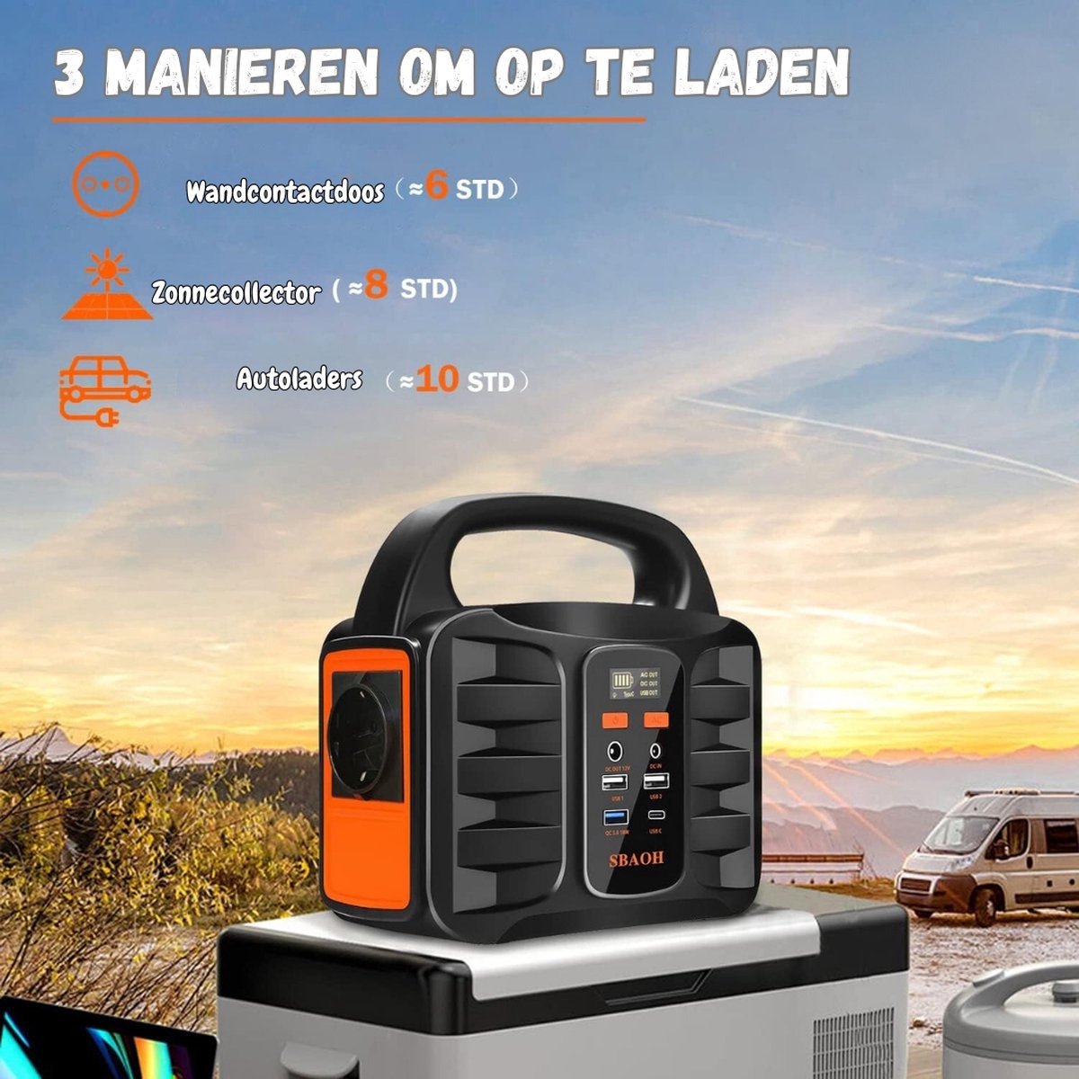 Draagbare Powerstation 99Wh (100W) – Powerbank met 230V stopcontact, zonnepaneel-oplaadbaar, ideaal voor camping & noodstroom