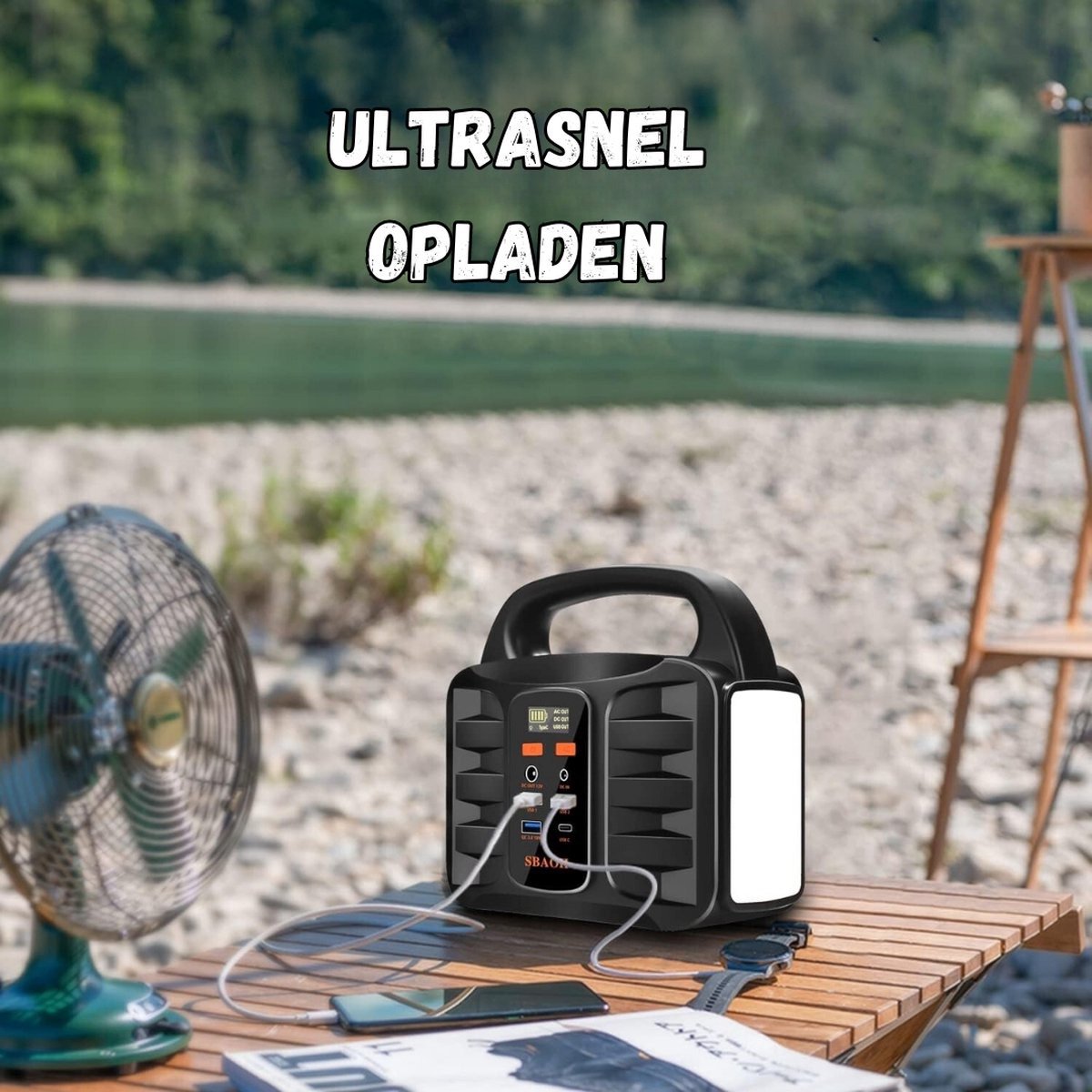 Draagbare Powerstation 99Wh (100W) – Powerbank met 230V stopcontact, zonnepaneel-oplaadbaar, ideaal voor camping & noodstroom