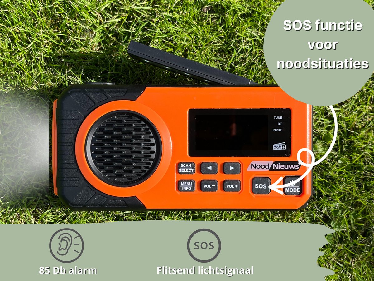 NoodNieuws - Draagbare Noodradio DAB+/FM met Zonnepaneel en Powerbank