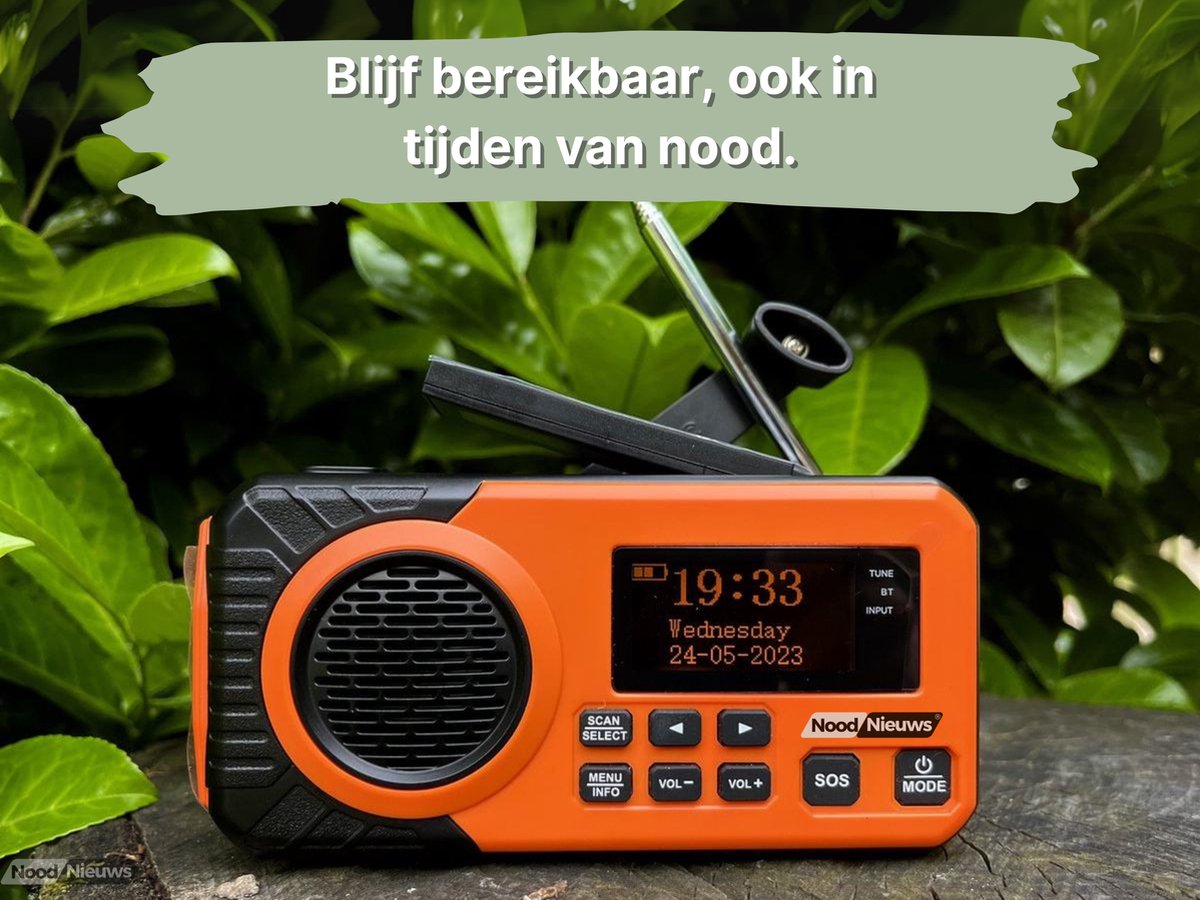 NoodNieuws - Draagbare Noodradio DAB+/FM met Zonnepaneel en Powerbank