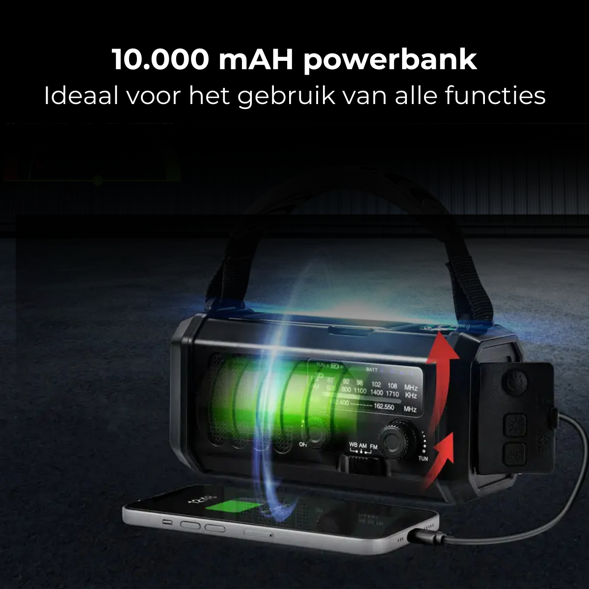 Noodradio Ultra met langdurige powerbank (10.000 mAH)
