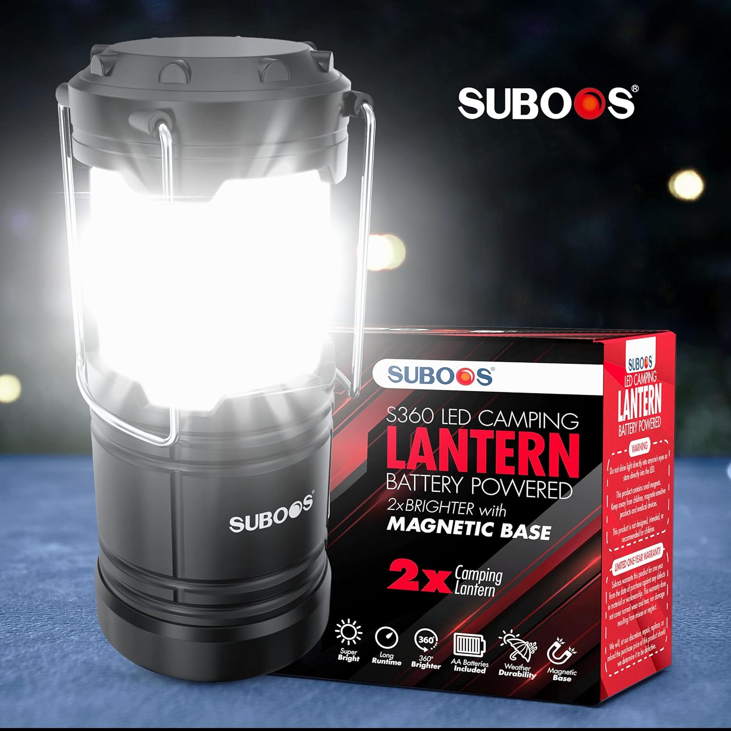SUBOOS Tent verlichting Campinglantaarn - stroomuitval - helderdere led-batterijlantaarn magnetische voet opvouwbare haak draagbare campinglamp orkaan noodgevallen binnen en buiten