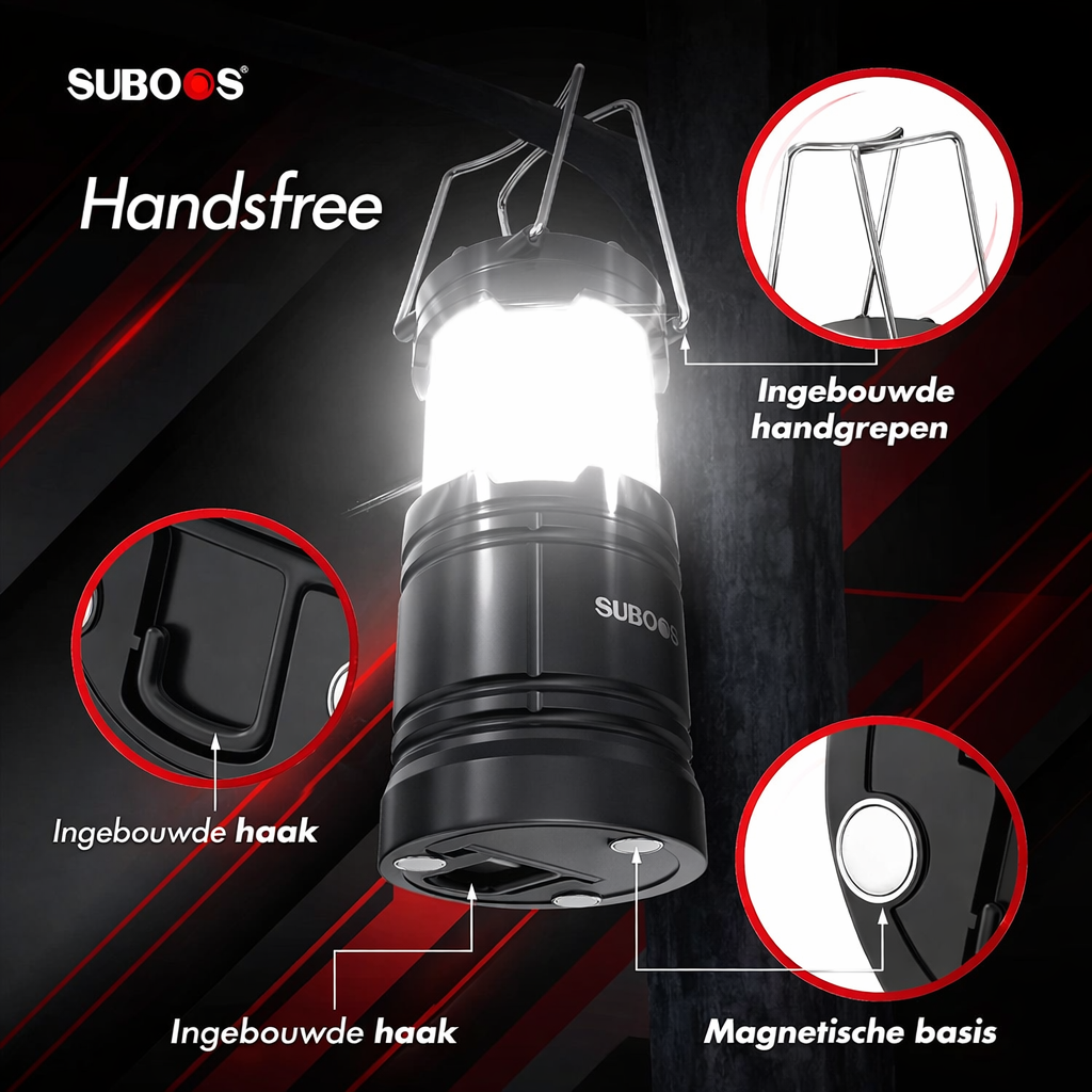 SUBOOS Tent verlichting Campinglantaarn - stroomuitval - helderdere led-batterijlantaarn magnetische voet opvouwbare haak draagbare campinglamp orkaan noodgevallen binnen en buiten