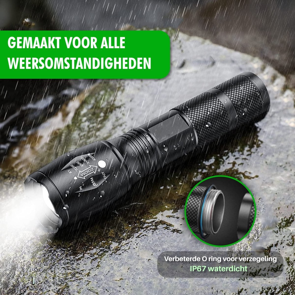 Krachtige 1000 Lumen LED Zaklamp - Waterdicht en Robuust voor Avontuur en Nood