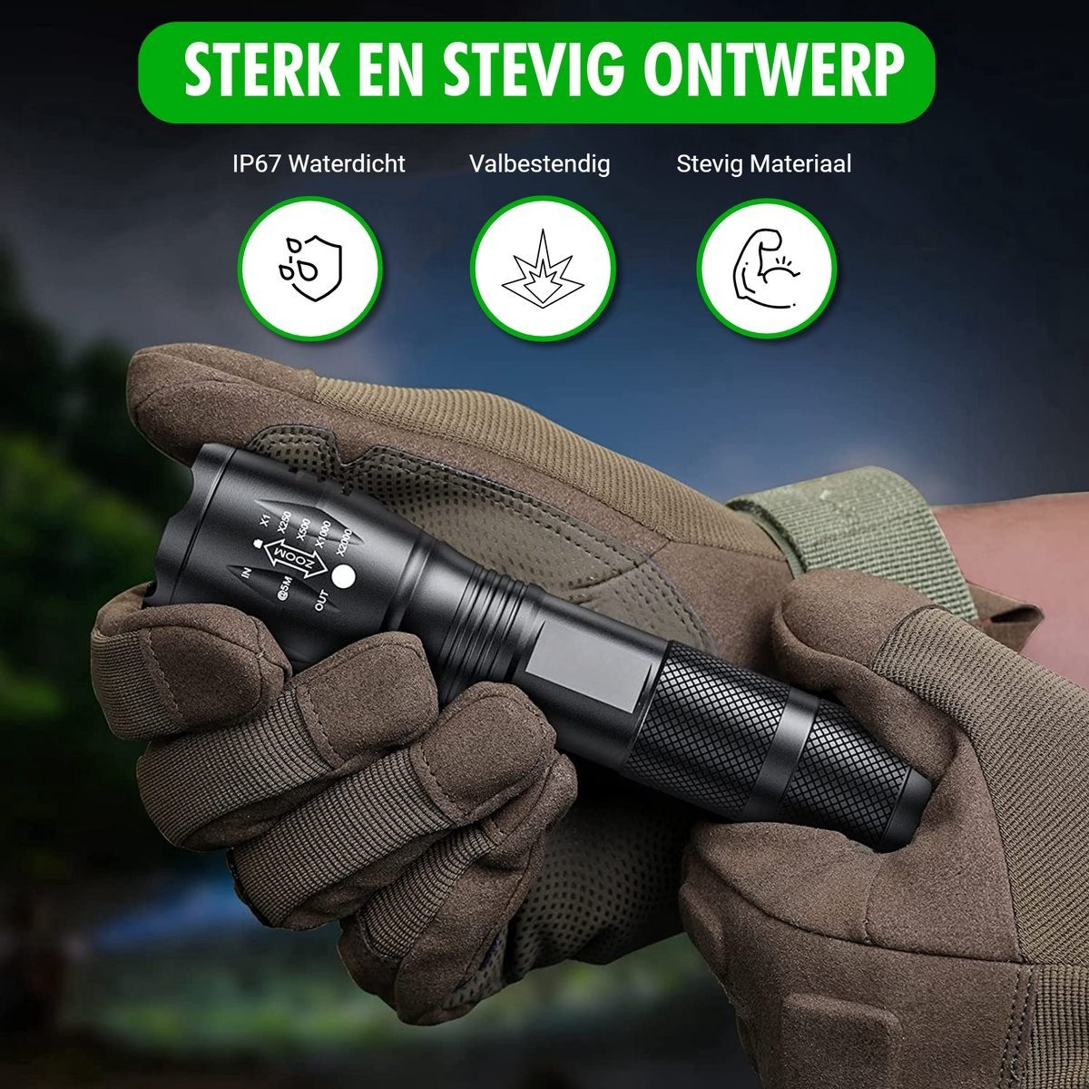 Krachtige 1000 Lumen LED Zaklamp - Waterdicht en Robuust voor Avontuur en Nood