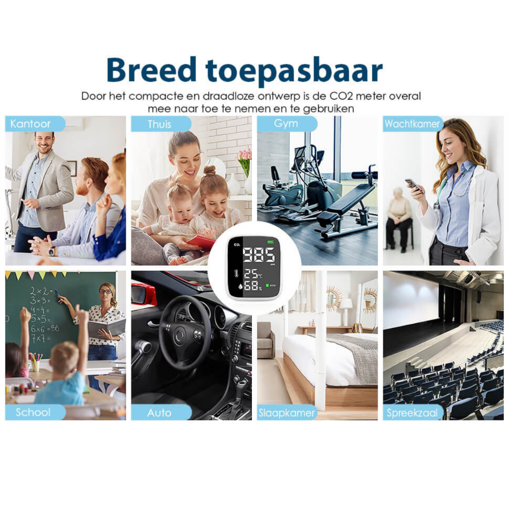 Ecoworks Draadloze 3-in-1 CO2 Meter: Luchtkwaliteitsmeter & Monitor