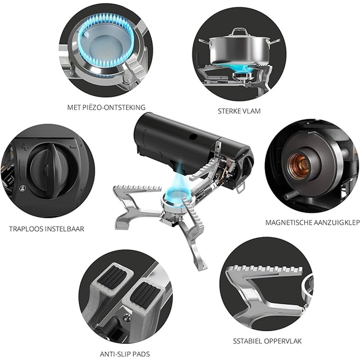 SurvivalPro Opvouwbare Campingkachel – Draagbaar Gasfornuis 2600W