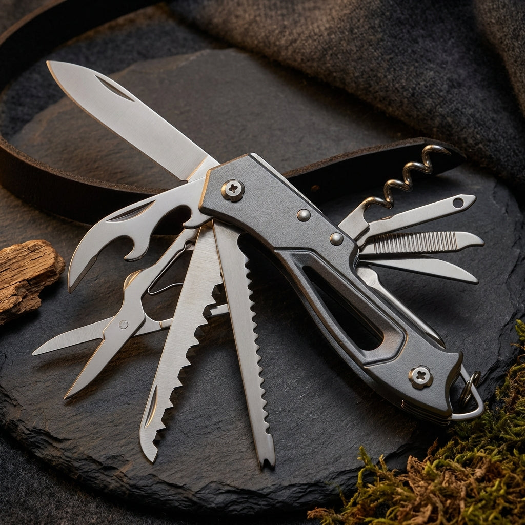 Outdoor Multifunctioneel Zwitsers Kampeermes - 14-in-1 Gereedschap voor Avontuur en Dagelijks Gebruik