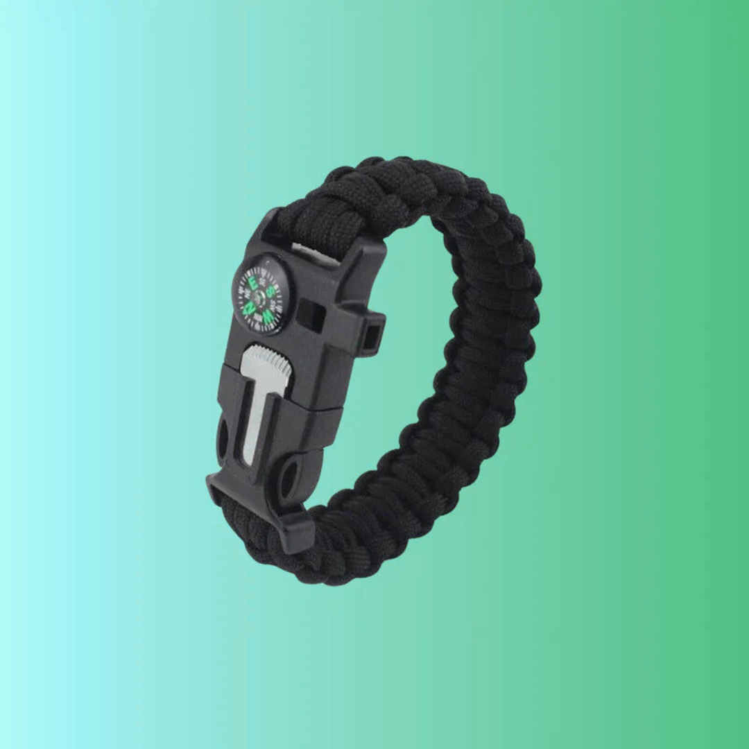 Survival Armband | 5-delige Noodarmband (kompas, vuurstarter, fluitje, mes, touw) - Paracord