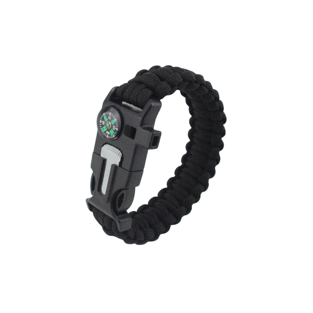 Survival Armband | 4-delige Noodarmband (kompas, vuurstarter, fluitje, mes, touw) - Paracord