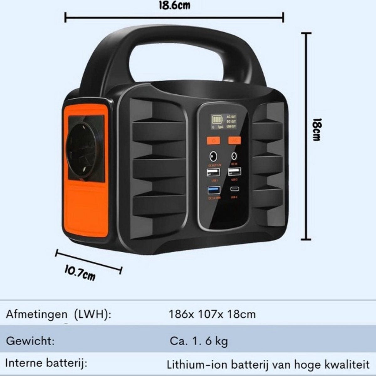 Draagbare Powerstation 99Wh (100W) – Powerbank met 230V stopcontact, zonnepaneel-oplaadbaar, ideaal voor camping & noodstroom