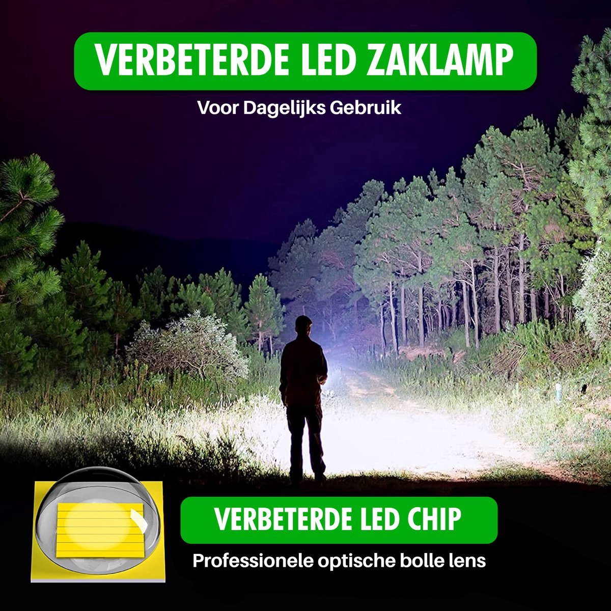 Krachtige 1000 Lumen LED Zaklamp - Waterdicht en Robuust voor Avontuur en Nood