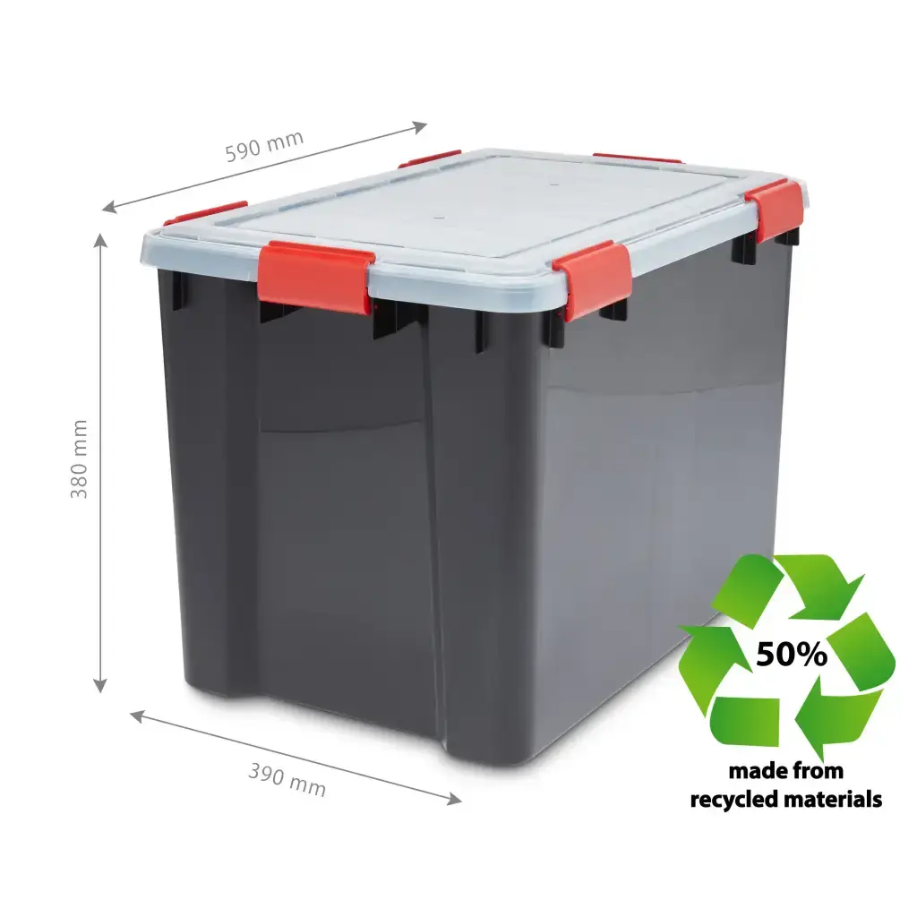Waterdichte opbergbox met 6 sterke clipsluitingen 70 liter