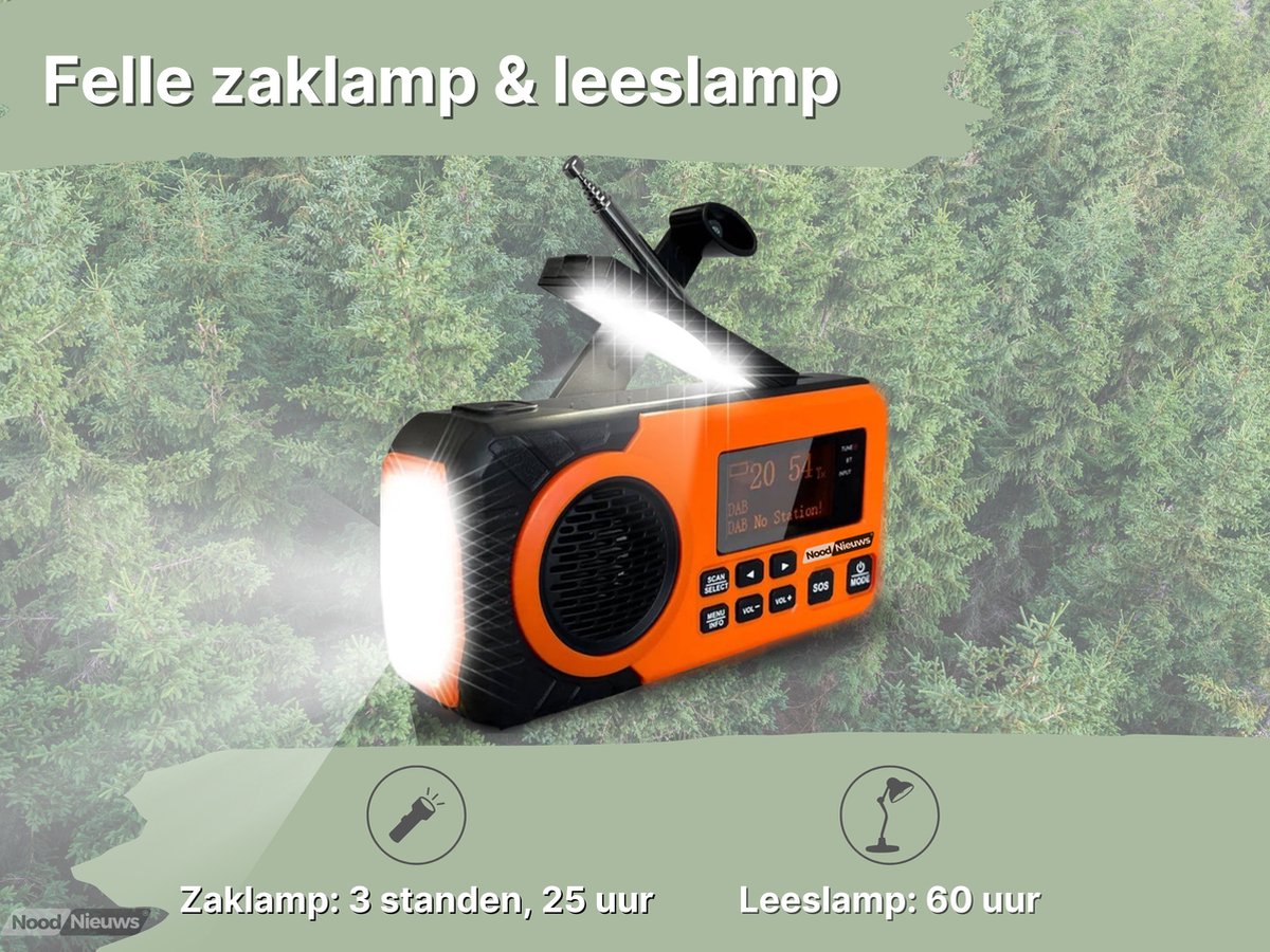 NoodNieuws - Draagbare Noodradio DAB+/FM met Zonnepaneel en Powerbank