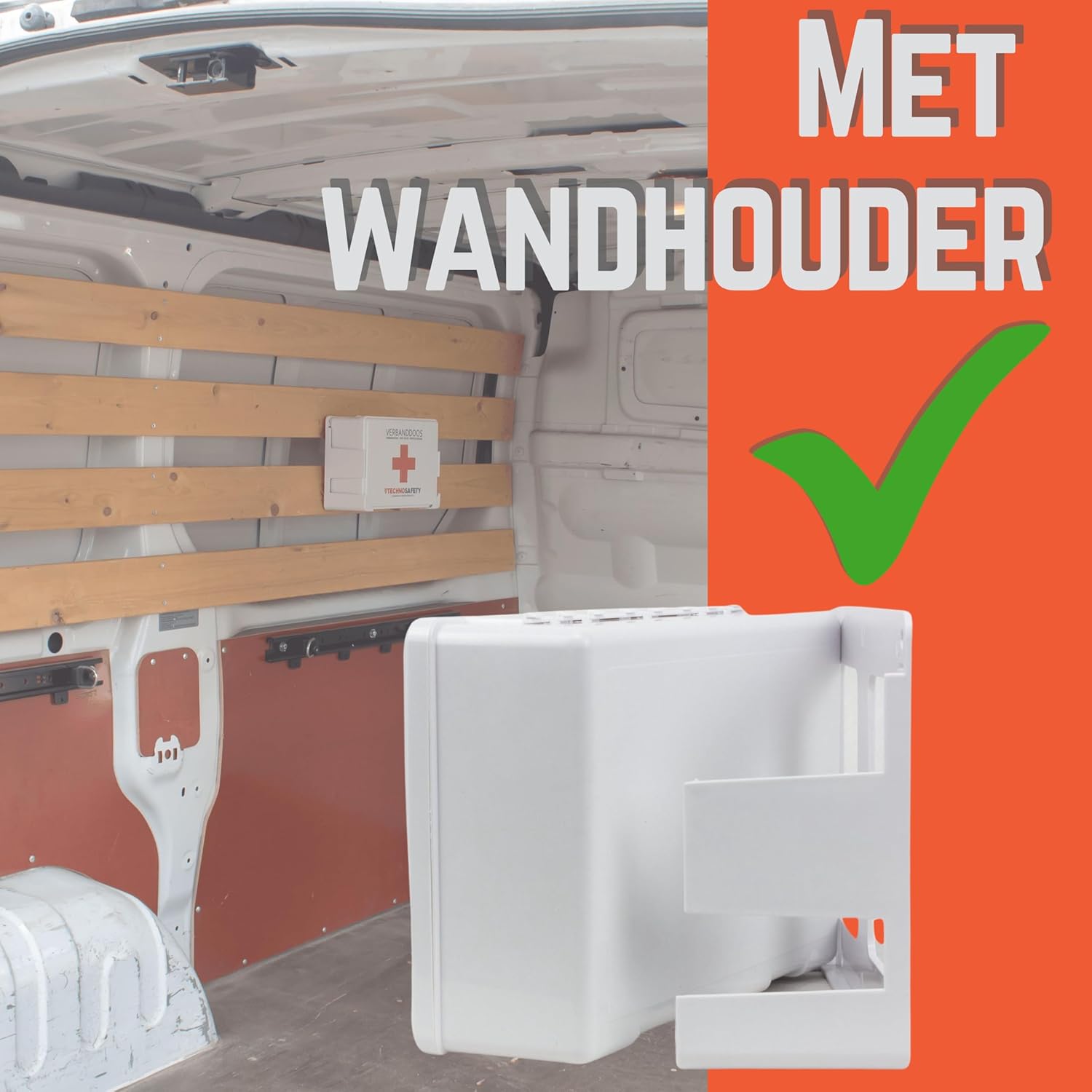 Technosafety Verbanddoos DIN13164-2022 + Wandhouder | Internationaal Goedgekeurde EHBO Set | Complete First Aid Kit met Verbandkast