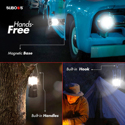 SUBOOS Tent verlichting Campinglantaarn - stroomuitval -  helderdere led-batterijlantaarn magnetische voet opvouwbare haak draagbare campinglamp orkaan noodgevallen binnen en buiten