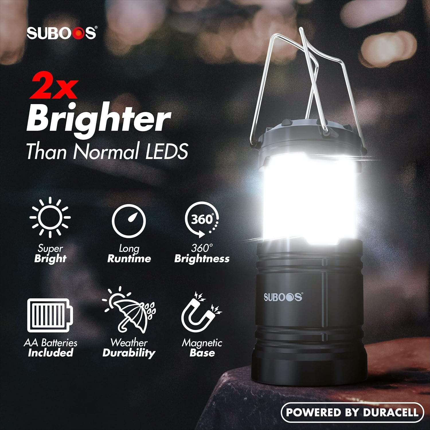SUBOOS Tent verlichting Campinglantaarn - stroomuitval -  helderdere led-batterijlantaarn magnetische voet opvouwbare haak draagbare campinglamp orkaan noodgevallen binnen en buiten