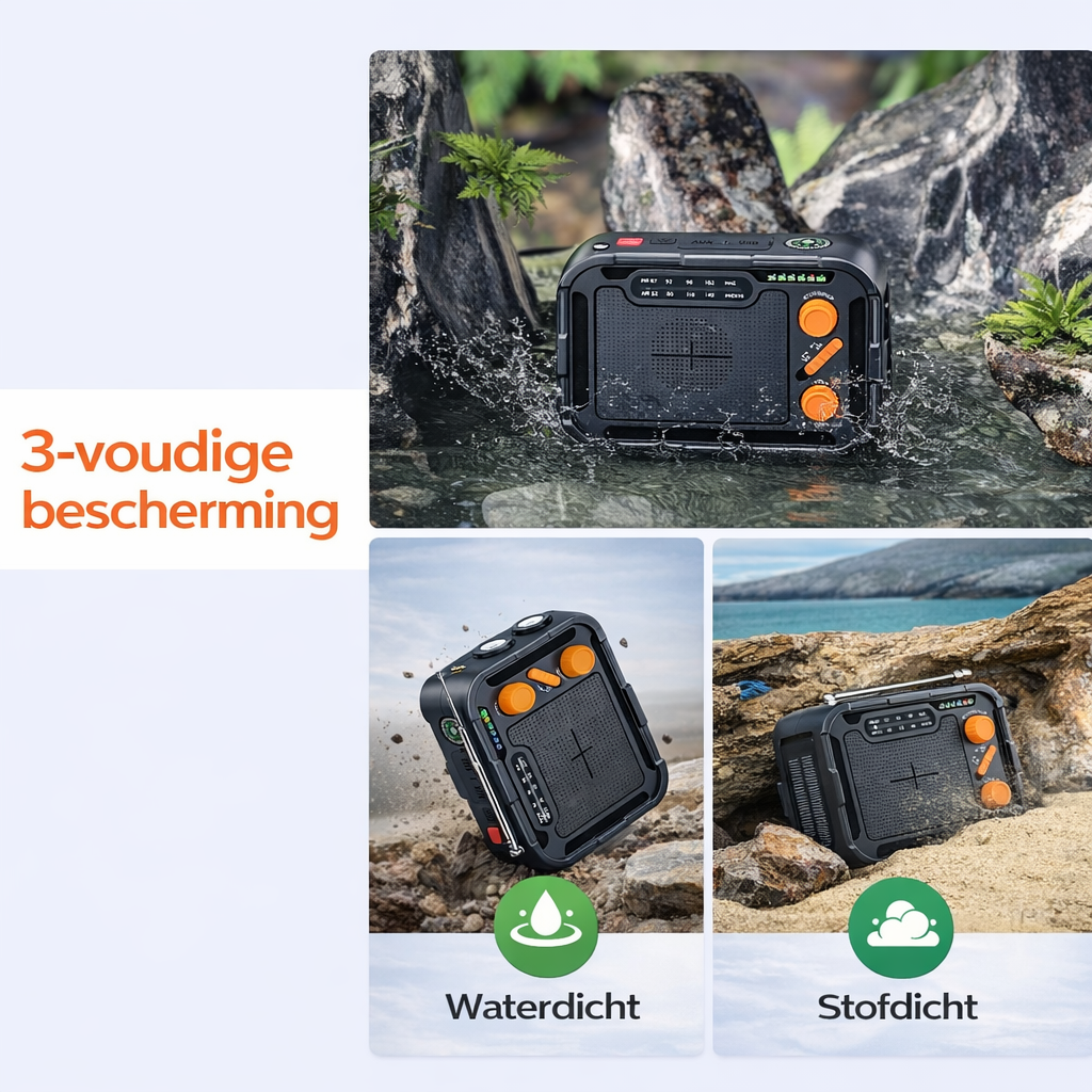 Premium Noodradio met zaklamp, handslinger, solar laden 4000mah