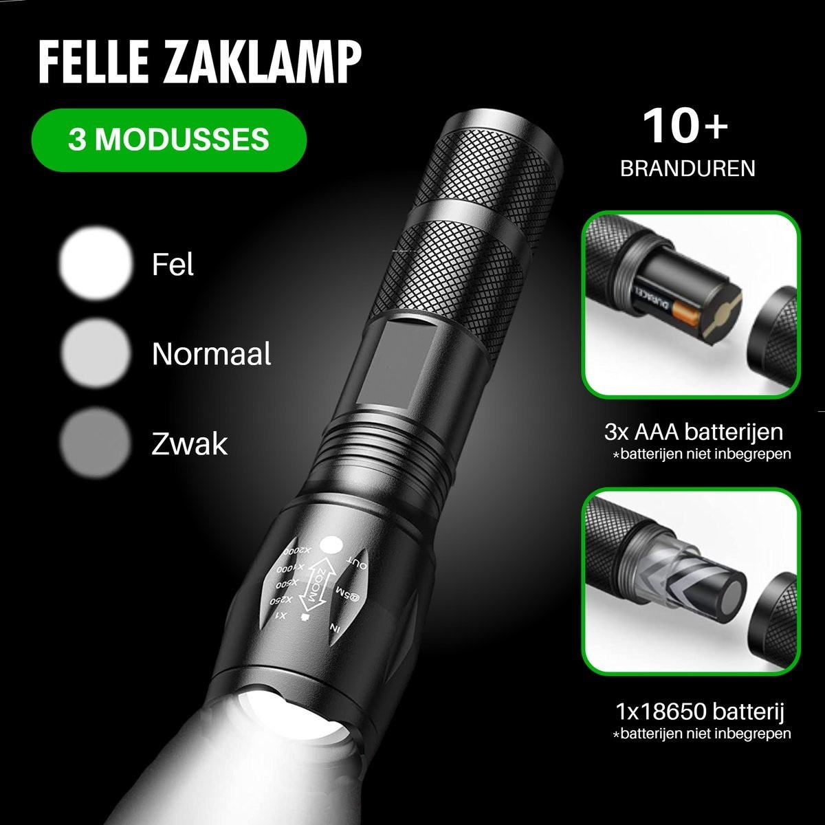 Krachtige 1000 Lumen LED Zaklamp - Waterdicht en Robuust voor Avontuur en Nood