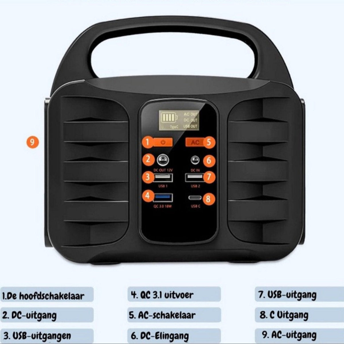 Draagbare Powerstation 99Wh (100W) – Powerbank met 230V stopcontact, zonnepaneel-oplaadbaar, ideaal voor camping & noodstroom