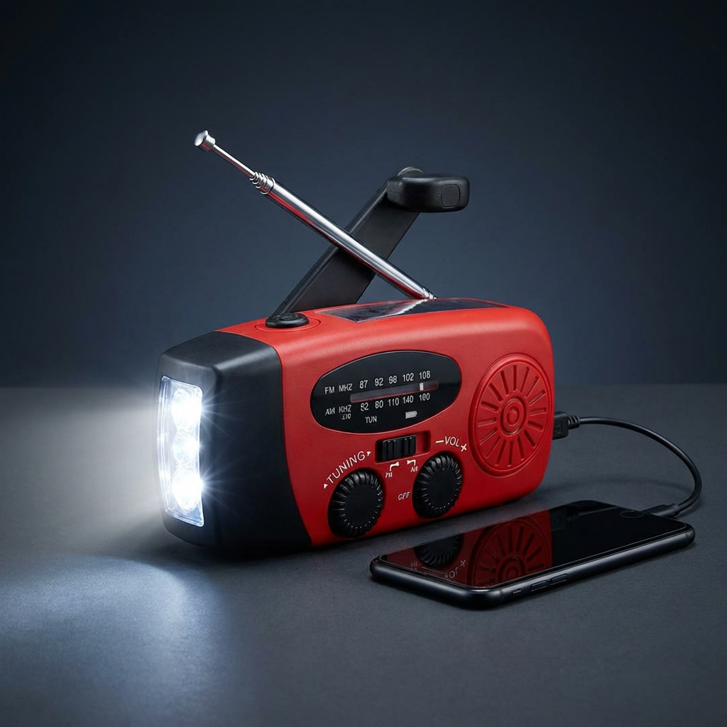 Brixy Noodradio - Radio Met Accu Batterij Voor Noodsituaties - Opwindbaar - Solar - Zaklamp - Powerbank - Rood