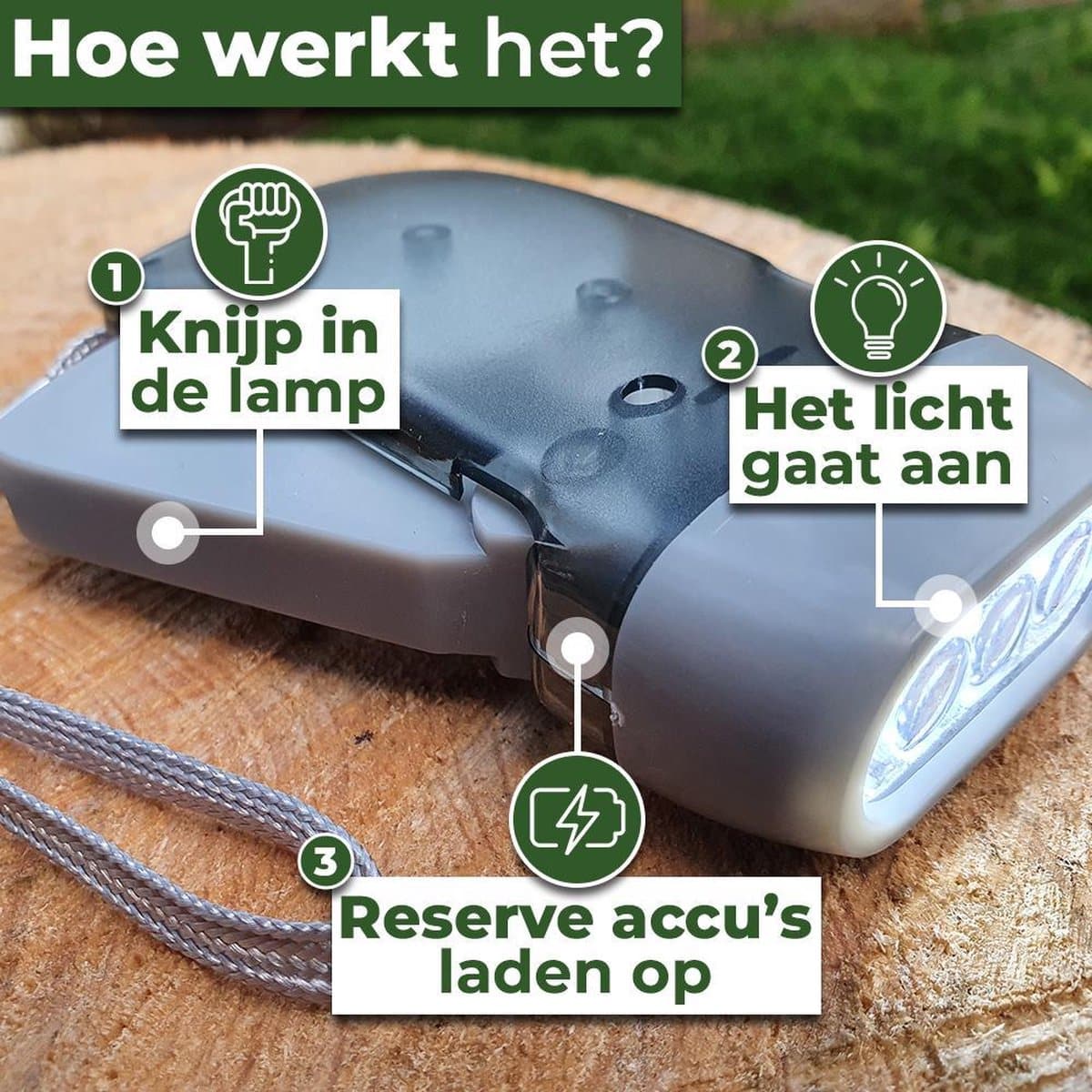 Knijpkat Zaklamp – Altijd Licht Zonder Batterijen (Set van 3)