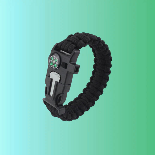 Survival Armband | 5-delige Noodarmband (kompas, vuurstarter, fluitje, mes, touw) - Paracord